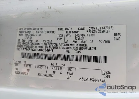 2018 Ford F-150 Xl из США, поврежденный, VIN 1FTMF1CB2JKC34648